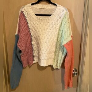 Cropped Colorblock Patchwork Knit Sweater